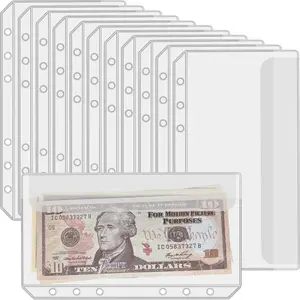 12 count A6 Binder Pockets with No Zippers, Zipless Budget Envelopes with , A6 Binder Pouch for 6 Ring Binder,  Folder Organizer, Clear PVC Savings Challenges Envelopes, 12 count.