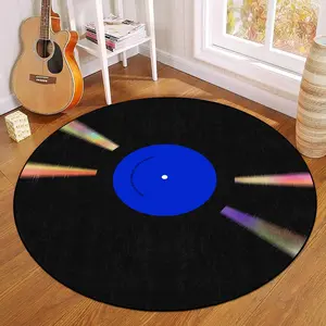 Vinyl Record Pattern Round, Non-slip Washable Floor Mat, Decorative Carpet for Home Living Room Bedroom Music Room, Machine Washable Rug