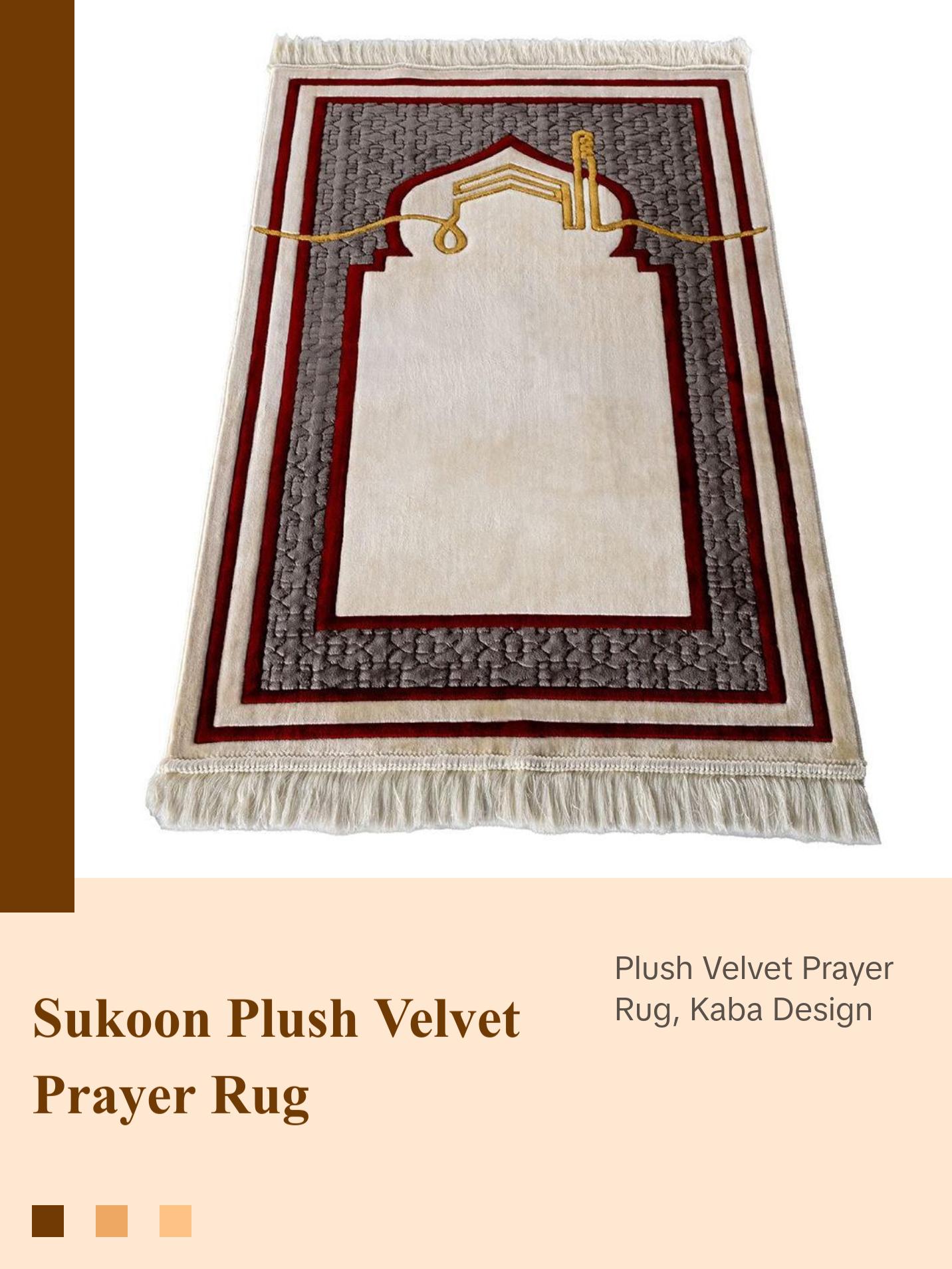 Sukoon Plush Velvet Islamic Prayer Rug - Grey