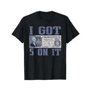 100%25 Cotton Loose Fit Graphic T-Shirt - "I Got $5 on It" Streetwear Design with Vintage Currency Print, Black Casual Short Sleeve Tee for Casual Attire & Holiday Gifts