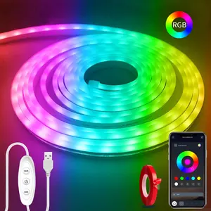 Dimmable LED Neon Rope Lights, RGB LED Light Strip, 5V Music Sync App/Remote Control DIY Rope Light, IP67 Waterproof Gaming LED Neon Strip Lights for Bedroom Indoor Oudoor Decor home party decoration