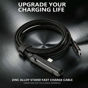 Invisible Holder Charger Cable with Stand,240w super fast charging 2-in-1 Fast ChargingCord & Phone Stand for Gaming, Office, CarTravel, Compatible with Type-C charging cableBlack