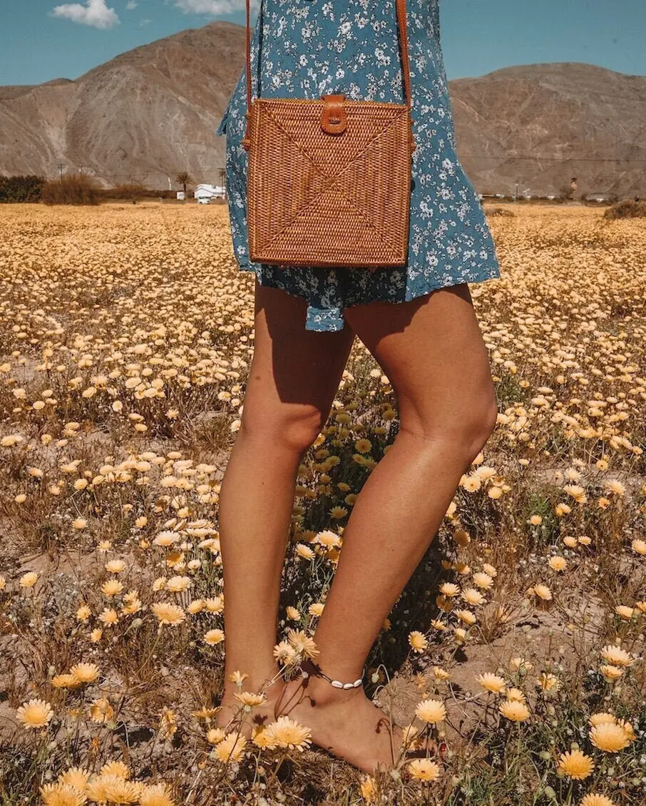 Square Rattan Bag, Wicker Purse, Straw Handbag, Rattan Crossbody Bag, Boho Bag, Rattan Sling Purse, Mothers Day Gift for Her