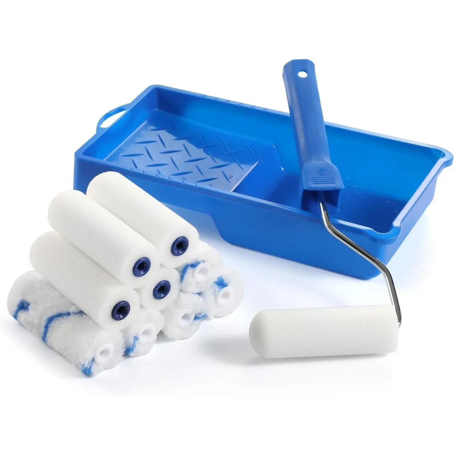 4" Foam Paint Roller Kit Mini Roller with Tray, Frame & 12 Refills