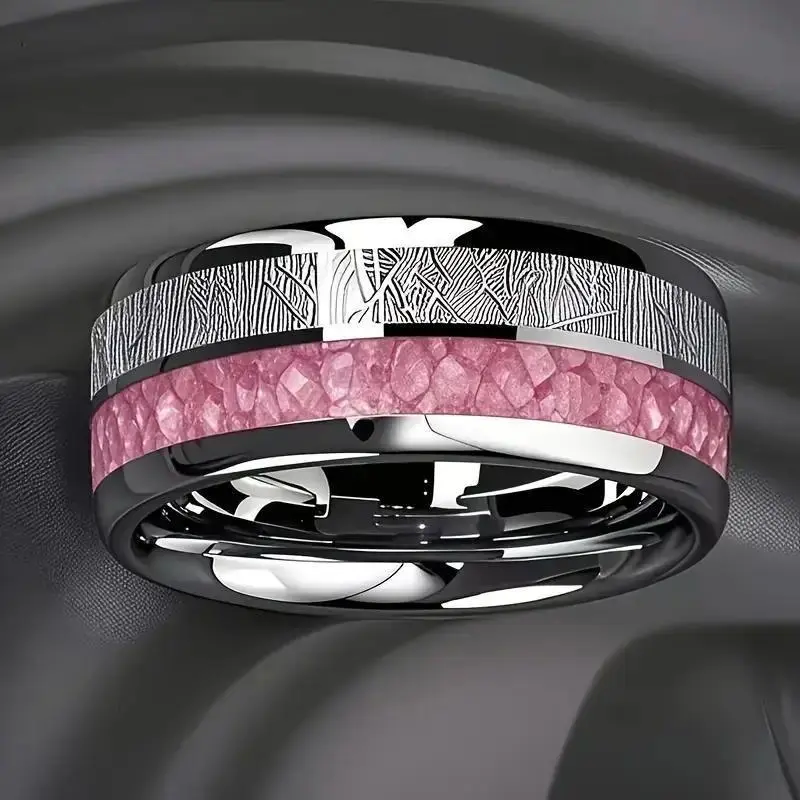 Women's 304L Stainless Steel Titanium Statement Ring - Blush Pink Rose-Meteor Inlay, Durable Sports & Outdoor Protective Band, Ideal Gift for Weddings & Daily Wear, Stylish Women's Accessories, Rings
