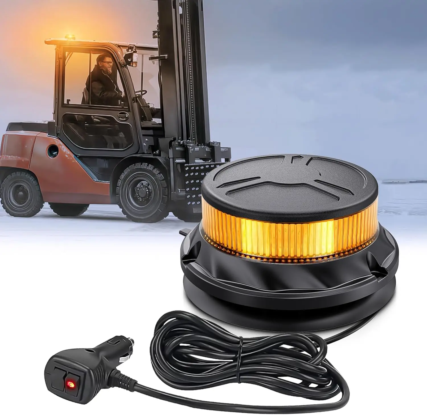 Nilight Amber LED Strobe Light Kit - 12V-24V, Aluminum Base, High-Visibility, IP67 Waterproof, Permanent & Magnetic Mount for Forklift, Tractor, Led Light, Tractors