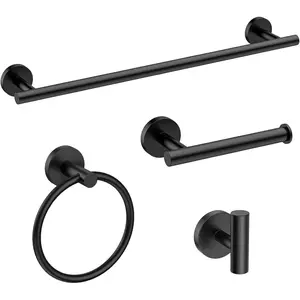 Matte Black Bathroom Hardware Set, Modern 24-Inch Towel Bar Set Wall Mounted, Durable Stainless Steel Bathroom Accessories Set, 4-Piece