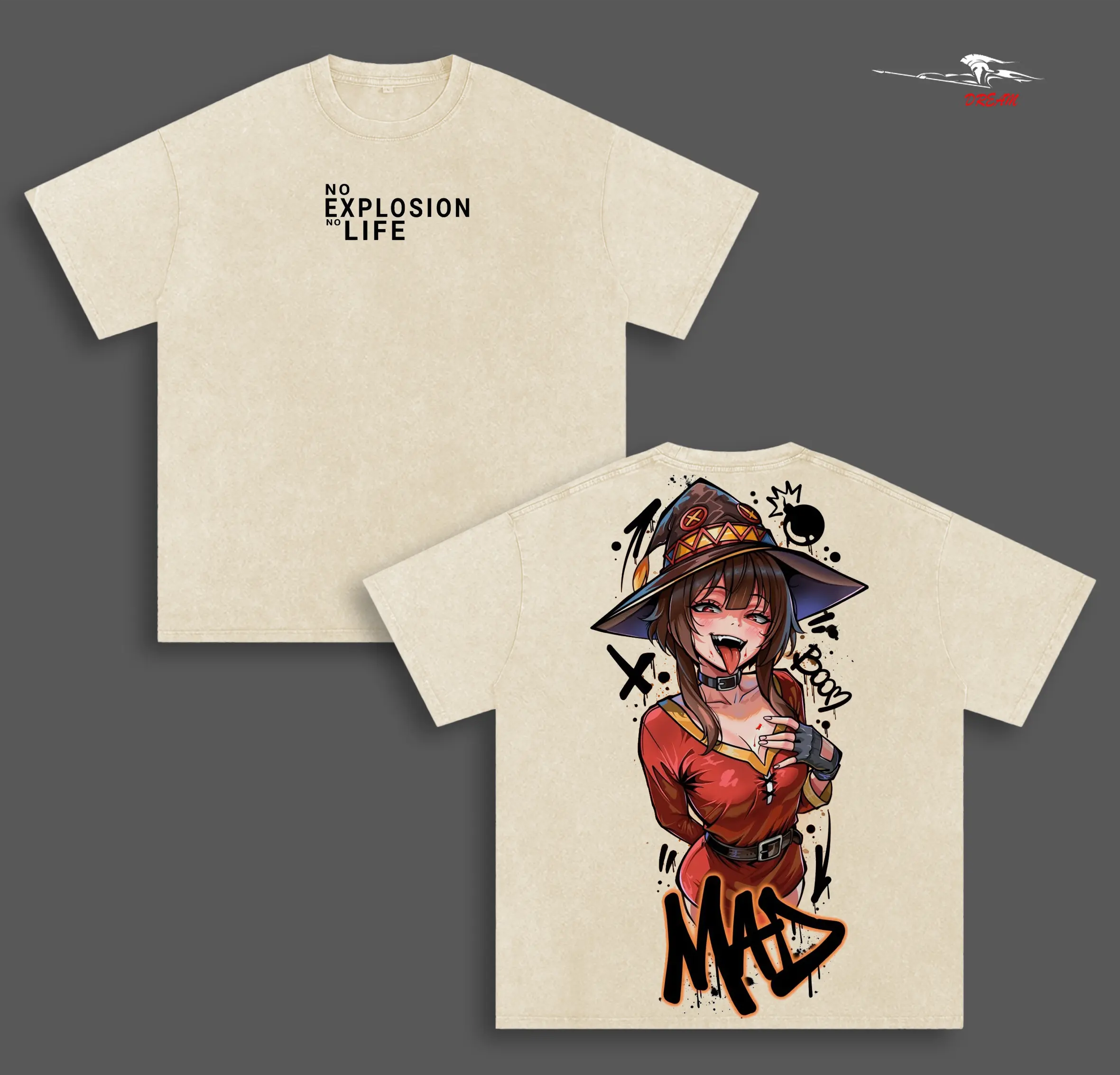 Megumin KonoSuba: God’s Blessing on This Wonderful World! Anime Double Printed Vintage Washed Tee Unisex Oversize Anime Manga Washed Heavyweight Cotton T-shirt