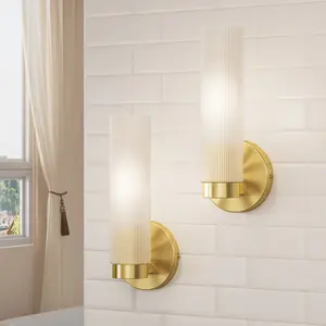 Modern Wall Light Fixtures （Bulbs not included)  with Milky White Cylinder Glass Shade Sconces Classic Wall Lighting for Bathroom Bedroom Hallway Living Room