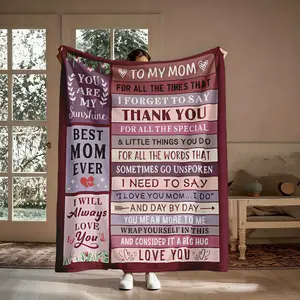 Best Mom Ever Flannel Throw Blanket, Soft Warm Love Letter Blanket, Cozy Blanket for Sofa Bed, Perfect Mother's Day & Birthday Gift for Mom
