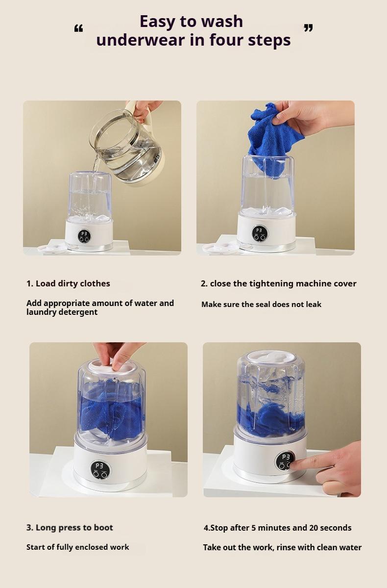 Portable USB-Rechargeable Mini Washer for Underwear &Socks Automatic Cleaning No Plug 20 Washes per Charge Compact Design with LED Display Separate Washing for Socks & Underwear Idealfor Travel Home RV Use Portable USB-Rechargeable Mini Washer for Underwear &Socks Automatic Cleaning No Plug 20 Washes per Charge Compact Design with LED Display Separate Washing for Socks & Underwear Idealfor Travel Home RV Use