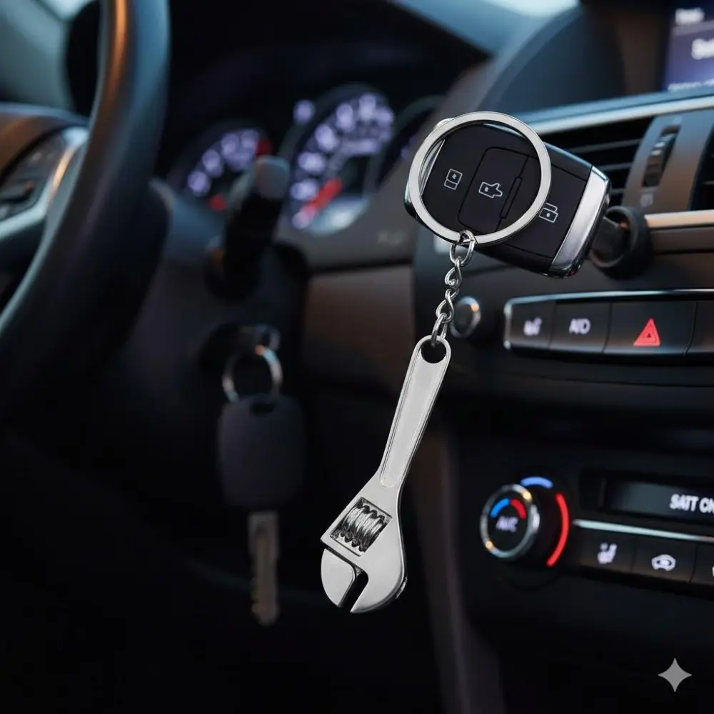 Heavy Duty Mechanic Keychain - Industrial Style Metal Key Ring with Wrench Design, Perfect for Car Repair Enthusiasts, Automotive Tools Themed Key Accessory for Men.