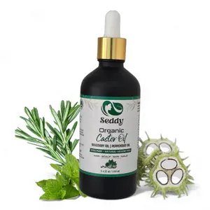 Seddy Organic Castor Oil with Rosemary & Peppermint Oil in Dark Glass Bottle - Cold Pressed | Hexane-Free | Scalp, Hair, Eyelashes, Eyebrows, & Skin