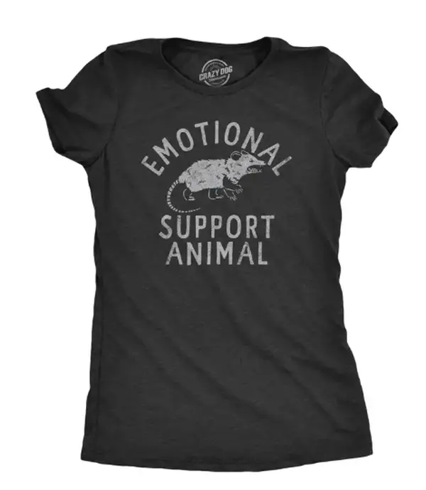 Womens Emotional Support Animal T Shirt Funny Mean Possum Joke Tee for Ladies Funny Womens T Shirts Cute Vintage Fashion Casual Ladies T-Shirt Gift Sarcastic Tops for Women Funny Animal Top Women's Novelty Tees Black -