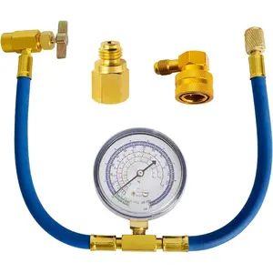 R134a Refrigerant Recharge Kit, AC Recharge Hose Kit with Gauge, Freon Can Tap Recharging Hose with Detachable Quick Coupler for AC Refrigerant System