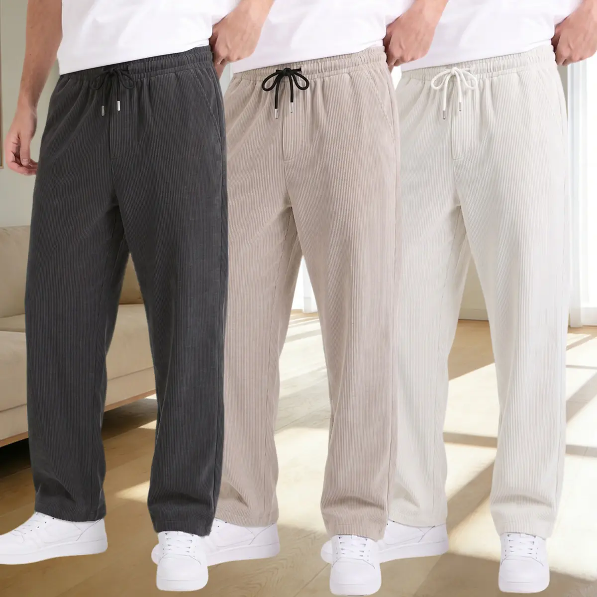 Men's Ice Silk Solid Breathable Long Pants, Cooling Soft Lightweight Sweatpants with Pockets, Silky Casual Joggers for Summer Lounge, Travel, Gym & Everyday Wear