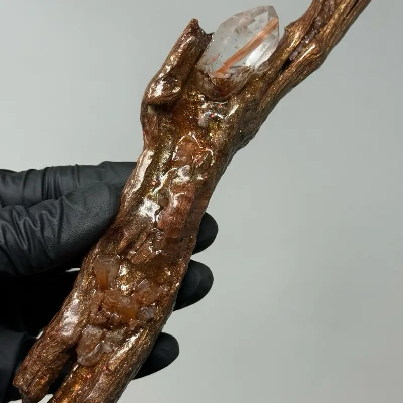 7.5” inch Aragonite and Arkansas Inclusion Quartz Handcrafted WAND
