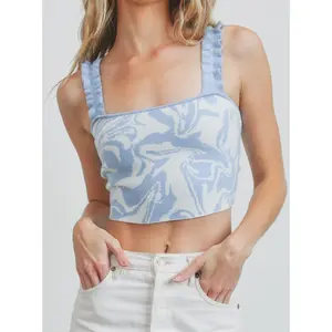 Women's Pleated Ruffled Zebra Crop Top for Casual Fashion - Fabric