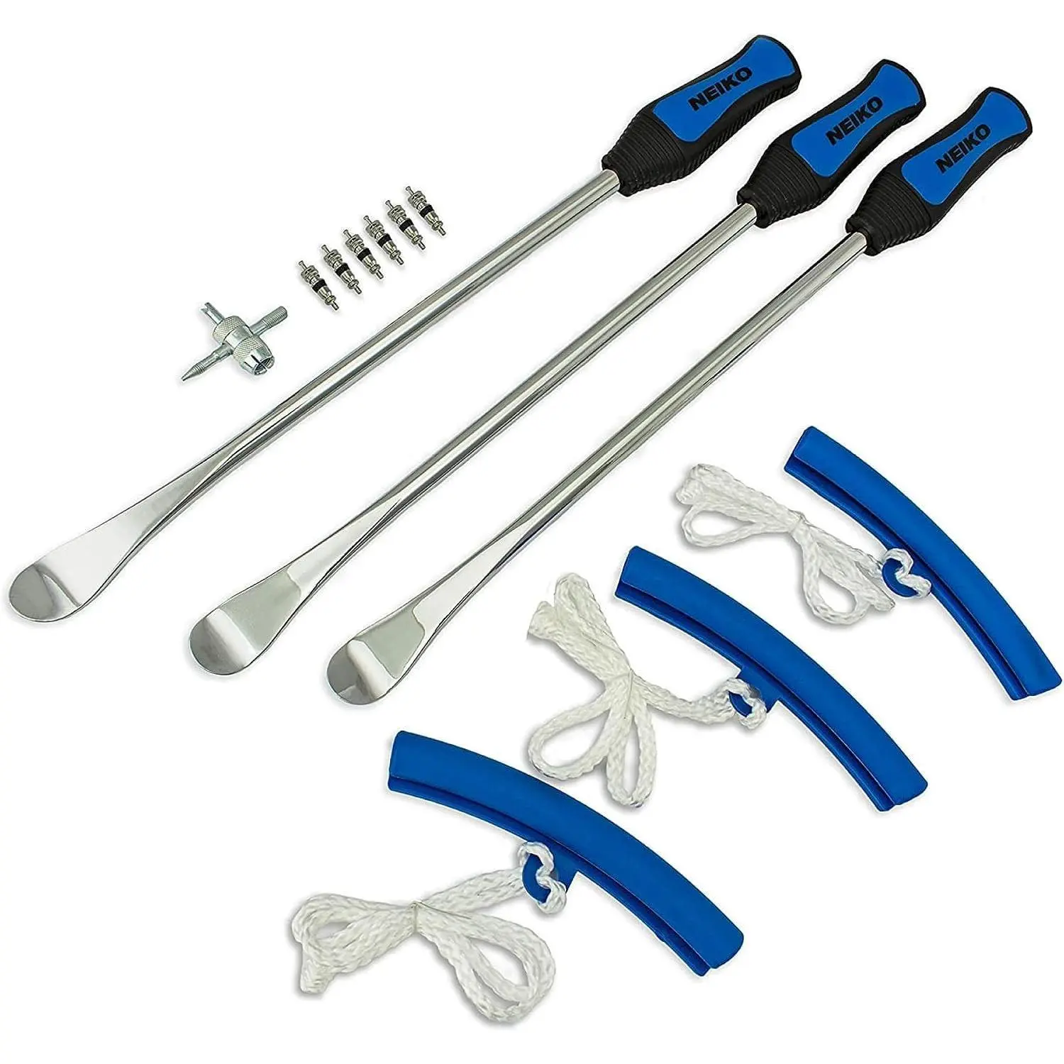 14.5in Curved Shape Steel Levers Tire Spoons Tool Set - All-in-1 Dirt Bike Motorcycle Accessories Tire Changer Kit, 30*2cm Levers, Valve Removal Tool, 6 Spare Valve Cores for Home Garage All-in-1 Repair Kit