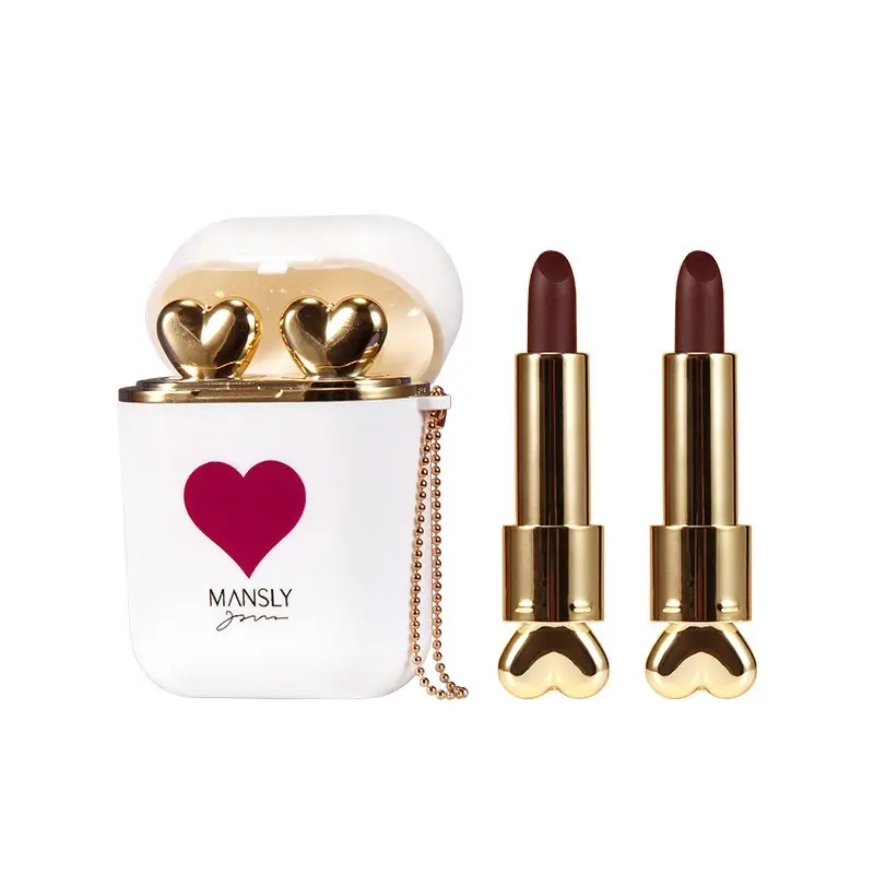Dual-Tube Black Lipstick Matte Velvet Lip Balm Portable Earphone Storage Case with Gold Accents - Gloss, Lipgloss Makeup Glossy 01 – Beetroot Red 02 – Scarlet Sand Red Cosmetic