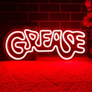 Grease Neon Sign Vintage Movie LED Dimmable Red Letter Neon Light Sign Retro Design Lamp for Bedroom Home Movie Room Cinema Sign Theater Bar Man Cave Pub Light Decor Home Decoration Lamp Led Neon Lights