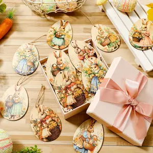 12-piece set Easter Wooden Rabbit Egg Decoration Easter Hanging Ornament Home Party Decoration