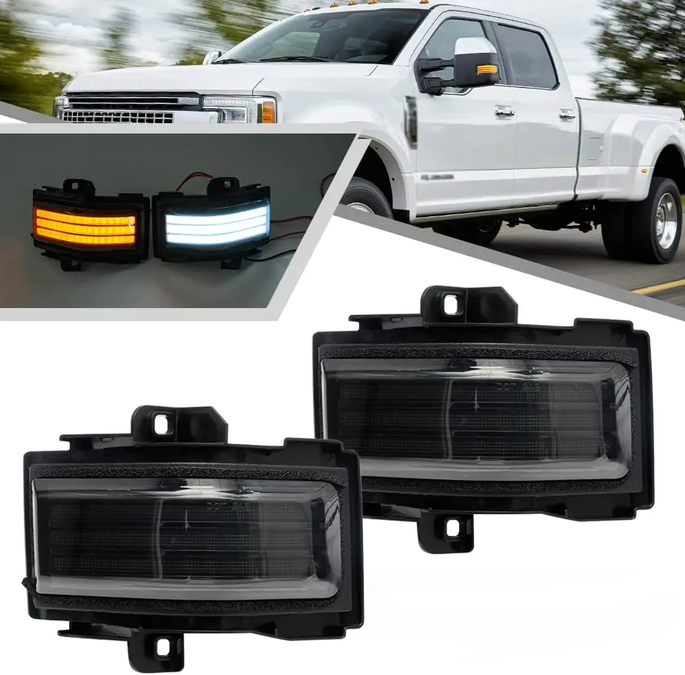 Winunite 2PCS Sequential LED Side Mirror Marker Lights,Amber Dynamic Blinker, White Daytime Run, ABS LED Truck Pickup, 4-Pin Connector, Compatible with Ford F150 2015-2023, F250-F550 Super Duty 2017-2026,HC3Z Series