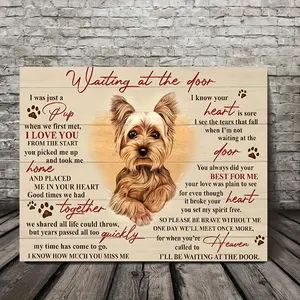 1 Piece Wooden Frame Waiting at the Door Yorkshire Terrier Canvas Painting Artwork Print Wall Bedroom Living Room Decoration Inspiration Canvas Print Poster Picture with Frame Ready to Hang Gift for Her or Him