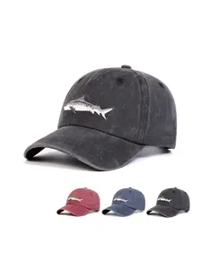 Unisex Shark Embroidery Washable Baseball Cap, Adjustable Sun Protection Hat for Outdoor Travel Beach Vacation, Casual Fitted Style, Animal Hats, Adjustable Caps