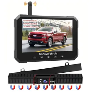ConewVehicle Magnetic Solar Wireless Backup Camera with 5" 1080P Monitor,Magnetic base or license plate installation,1000mAh Battery 2 Mins DIY Installation Night Vision IP69K Waterproof Reverse Camera for Truck, RV,Car, Van, SUV, Trailer