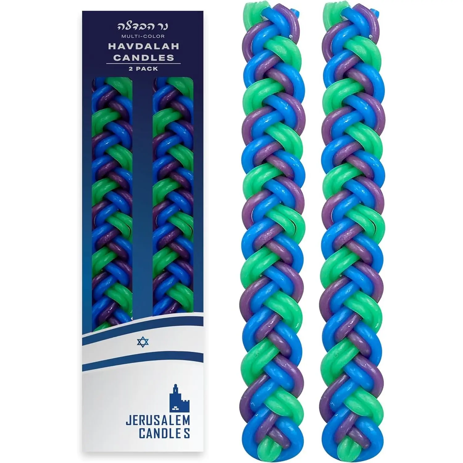 Jerusalem Candles Havdalah Candle - Braided Multicolored - Flat Havdallah Candles - 2 Pack