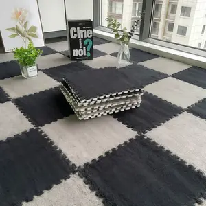 18-piece plush foam floor mat puzzle carpet squares with borders, soft play mat floor tiles, interlocking washable rugs, Soft Area Rug, suitable for bedrooms and playrooms crawling mat, Fluffy Rug