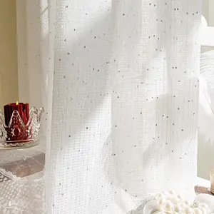 Glitter Lace Curtain, 1 Count Solid Color Mesh Curtain, Window Screening for Home Living Room Bedroom Balcony Decor, Home Decoration Curtain