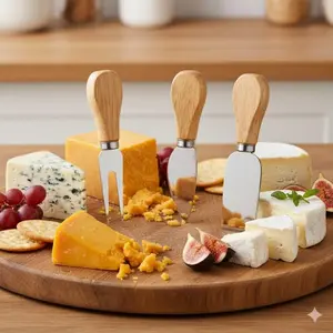 Star-Shaped Cheese Knife Set with Oak Handle: Stainless Steel Butter Spreader & Mini Cake Cutter for Kitchen, Bakery, Food Truck. Heat-Resistant Grip, Easy-Clean Design. Ideal for Cheese, Butter, and Cake Slicing. Perfect for Cooking & Catering.