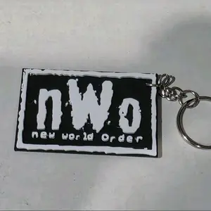 NWO New World Order Metal Keychain - Black and White Design, Equipped with Key Ring and Chain