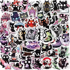 Cat Pattern Sticker, 50pcs/set Waterproof Self Adhesive Decor Paper, Decor Sticker for Gift Greeting Card Water Bottle Laptop Phone