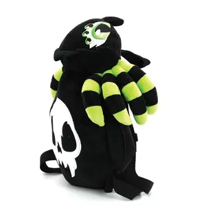 Skull Spider Plushy Backpack with Neon Green Accents and Skull Design
