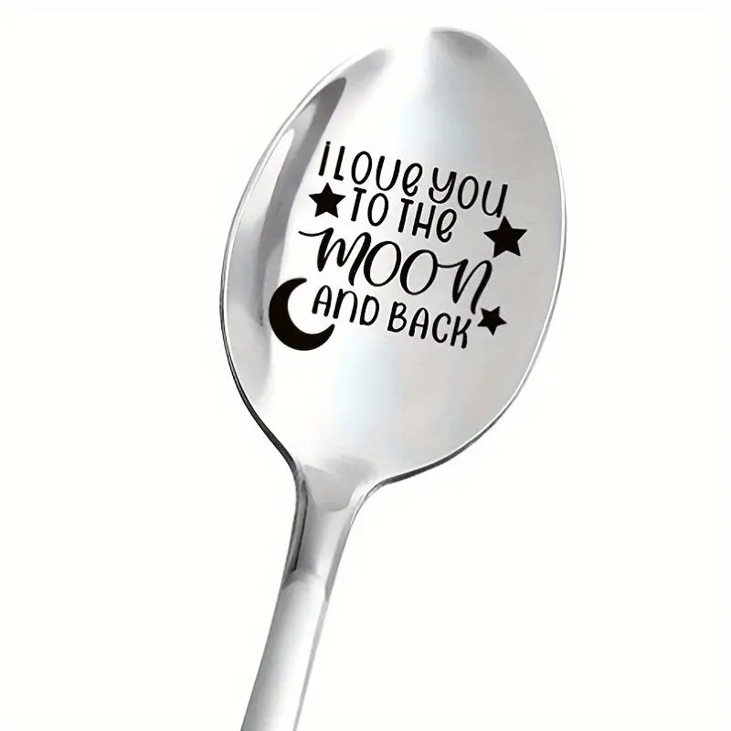 Stainless Steel Spoon Cutlery Tableware, 1 Count Letter Pattern Moon Back Coffee Spoon, Ice Cream Spoon, Tea Spoon, Dessert Spoon, Gift for Anniversary, Birthday, Party