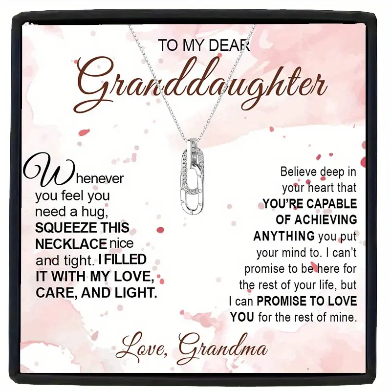 Interlocking Circles Pave Crystal Pendant Necklace for Granddaughter, Long Chain, Birthday-Christmas Gift with Heart Message Card, Gift-Ready Costume Jewelry