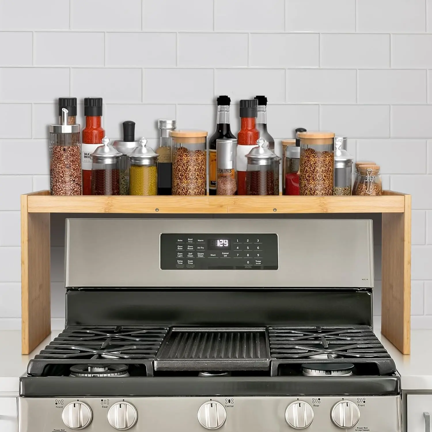 Spice Rack for Stove Top, Kitchen Storage Organizer, Back of Stove Shelf, Countertop Seasoning Holder, Above Sink Storage Shelf, Expandable Cabinet Stackable Layer Organizer for Kitchen Pantry & Counter Space Saving