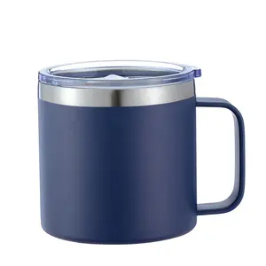 14oz Coffee Mug, Vacuum Insulated Camping Mug with Lid, Double Layer Stainless Steel Travel Mug, Outdoor Coffee Insulated Mug with Handle