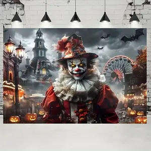 1pc 2D Flat Festive Fête, Colorful Clown Circus Tent Polyester Backdrop - Quirky Single Sided Print, Perfect for Halloween & Carnival Parties, Bedroom/Living Room Decor, cm / cm, No Power Ne