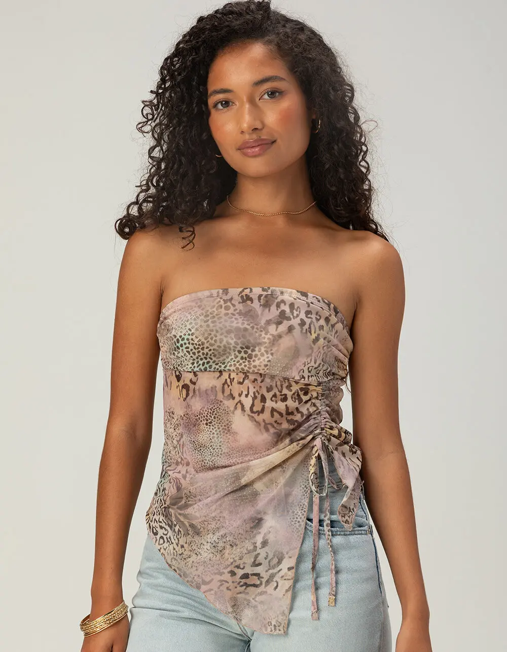 WEST OF MELROSE Animal Print Womens Mesh Cinch Tube Top
