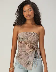 WEST OF MELROSE Animal Print Womens Mesh Cinch Tube Top