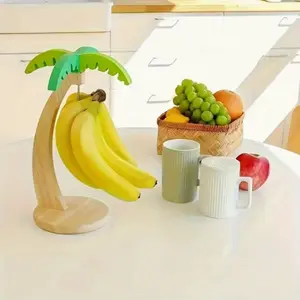 Wooden Banana Holder with Stainless Steel Hooks, Stylish Kitchen Countertop Display for Bananas, Great for Everyday Use and Holiday Themes, Banana Rack, Banana Stand