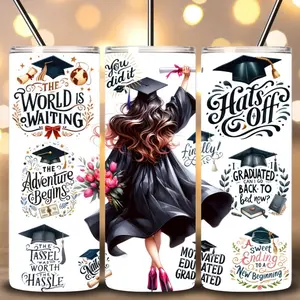 Graduation 20oz Tumbler "The World Is Waiting" - Motivational Graduation Gift for Her
