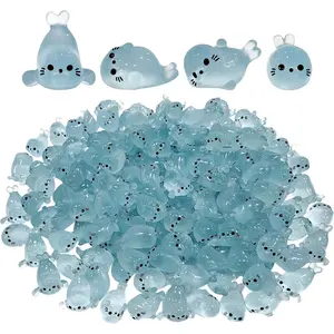 100Pcs Glow in The Dark Mini Seal Figurines Cute Luminous Resin Sea 4 Styles Seal Pup DIY Tiny Ocean Creatures for Fairy Aquarium