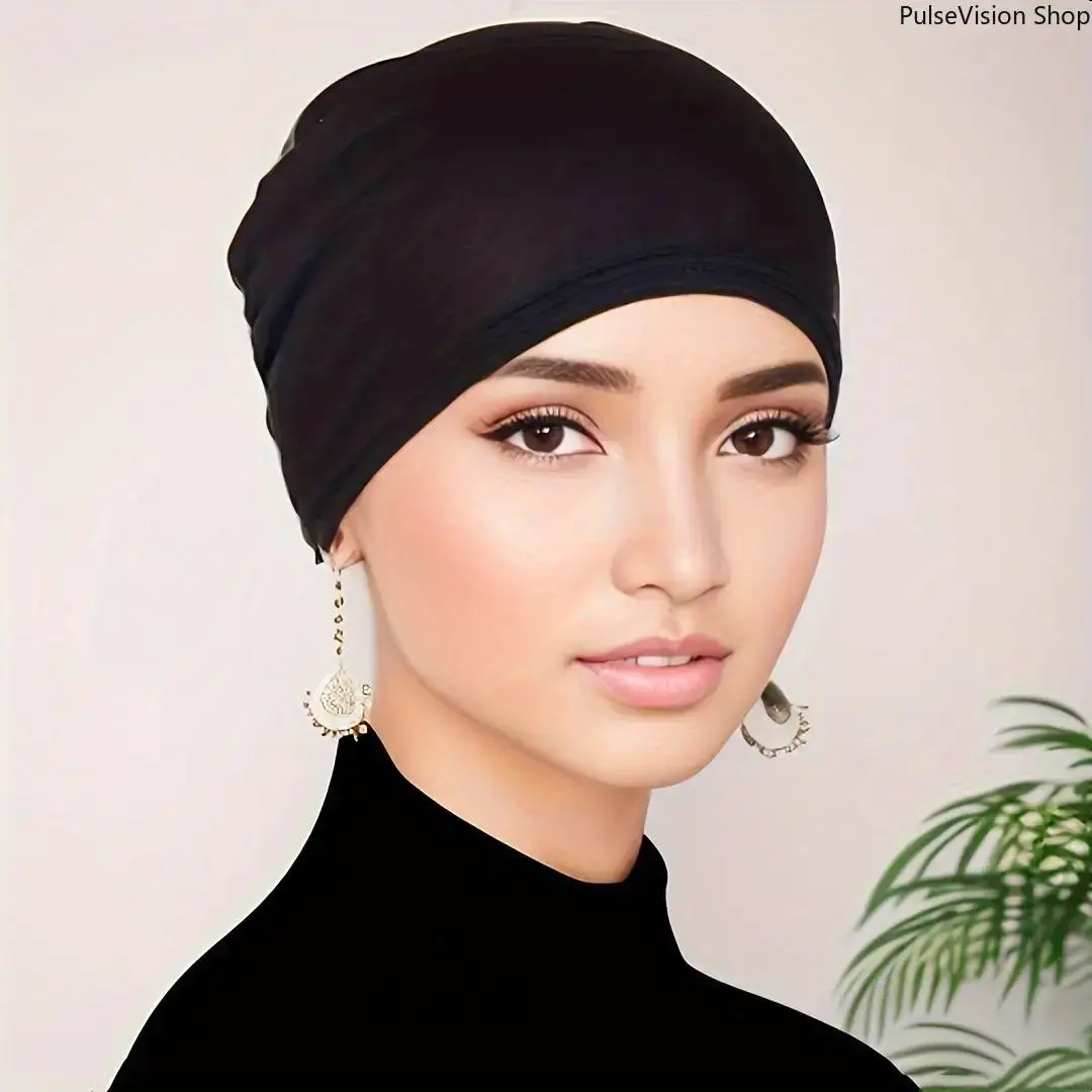 Chic Solid Brown Turban, Soft Polyester-Nylon Blend Head Wrap with Elastic Fit and Snap Closure for Women, Casual Daily Accessory, Plain, Commute
