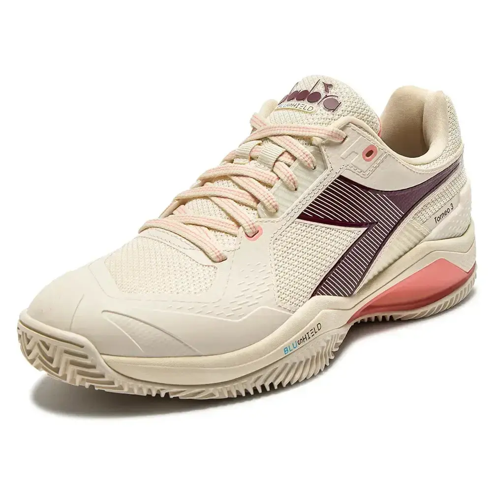 Women's CLAY Court Blushield Torneo 3 Tennis Shoes Whisper White and Maroon