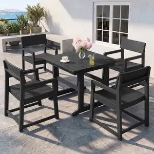 Walsunny Outdoor Dining Set for 4, HDPE Square Table and Chairs Set All Weather Patio Dining Set with 4 Classic Dining Chairs, 5-Piece Patio Dining Furniture for Deck, Black